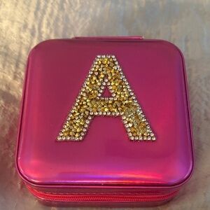 NWT custom made Compact Pink Jewelry box “letter A”  perfect gift!